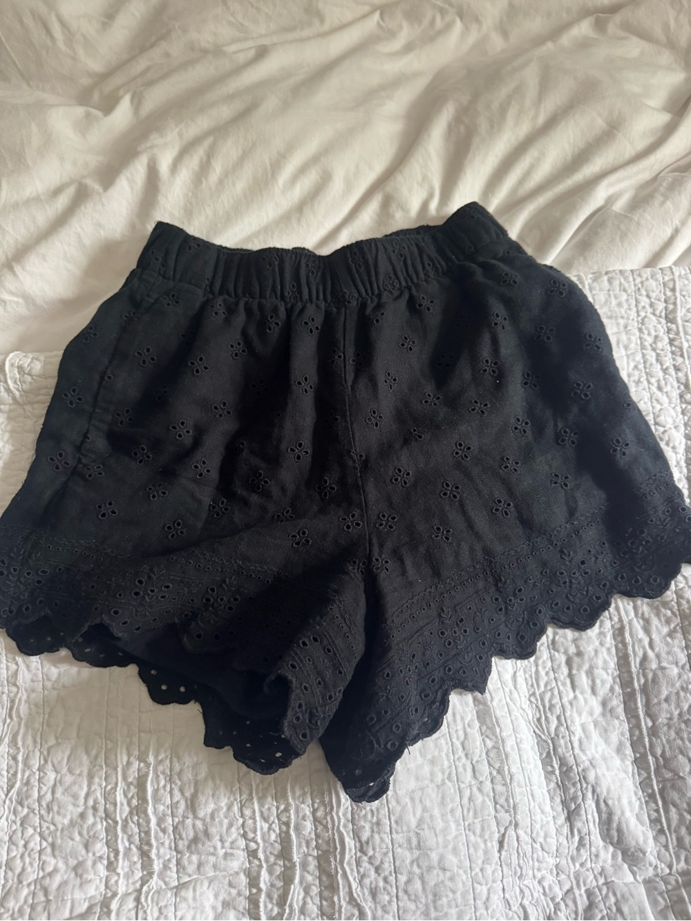 Abercrombie Women's Black Eyelet Scallop-Hem Shorts
